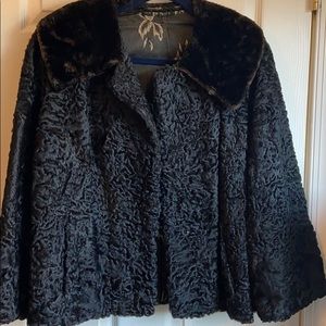 Vintage black fur coat with pockets